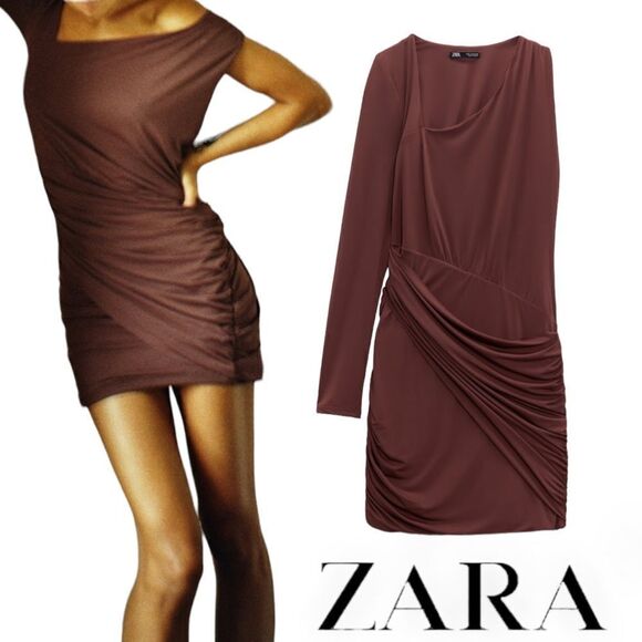 ZARA | Dark Brown | CUT OUT ASYMMETRICAL DRESS - Picture 1 of 12